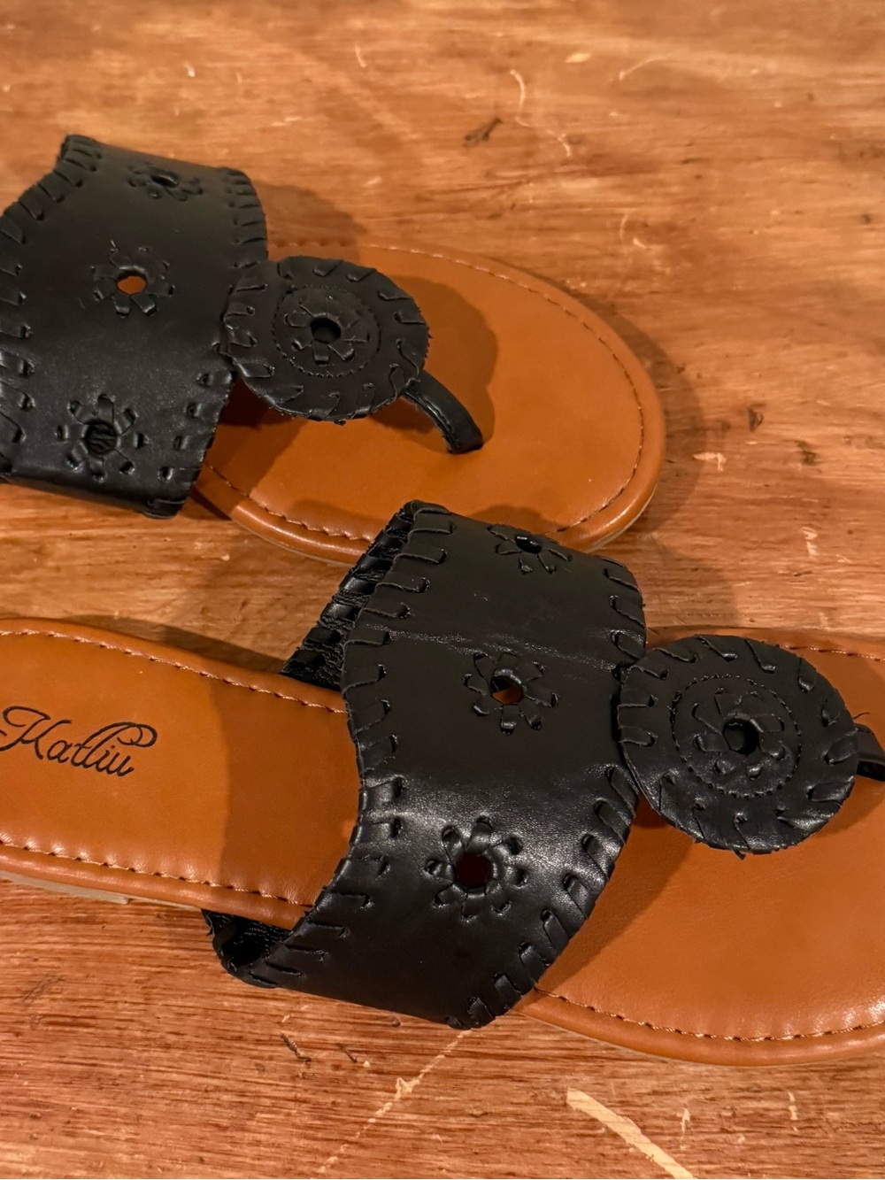 Women's Black Leather Slide Sandals